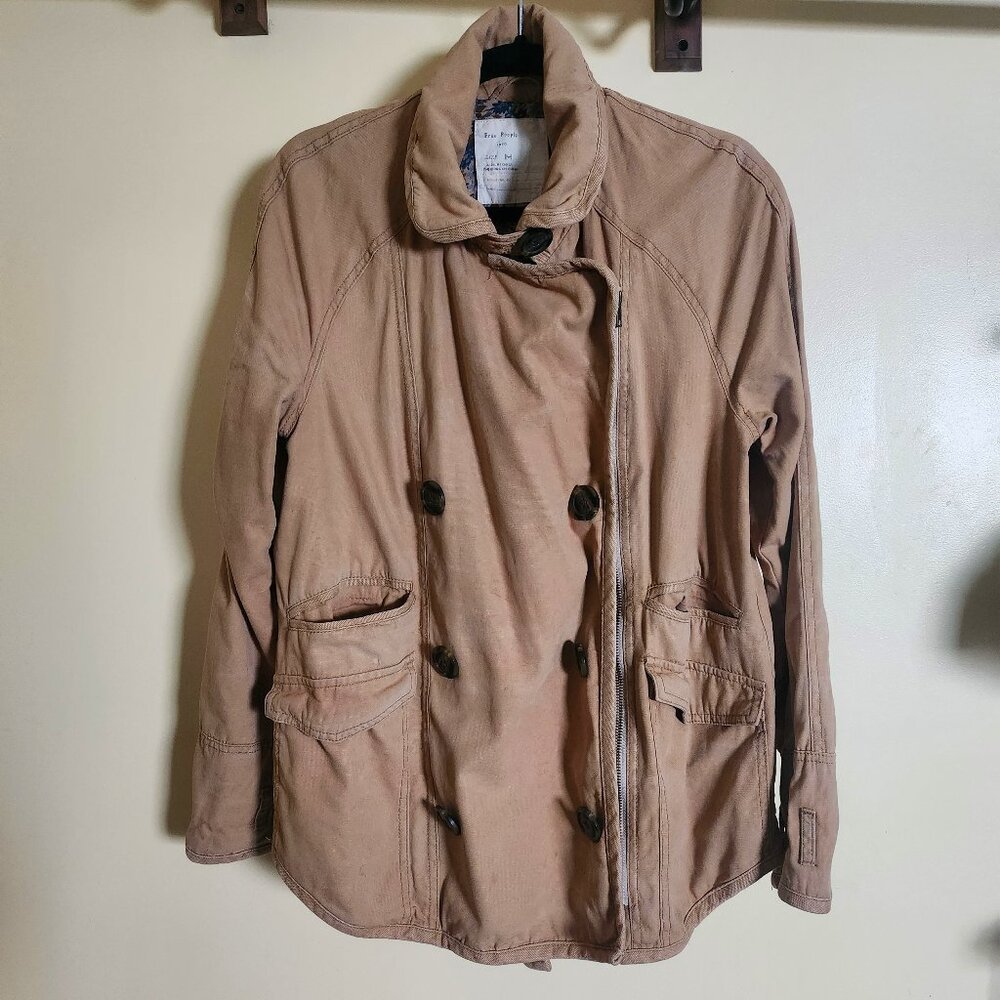Anthropology Free People Khaki Double Breasted Asymmetrical Zipper Jacket